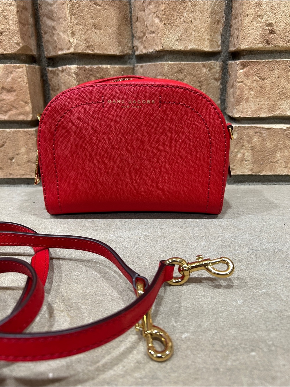 Marc Jacobs Red Leather Mini Crossbody Bag with Gold Hardware with strap
